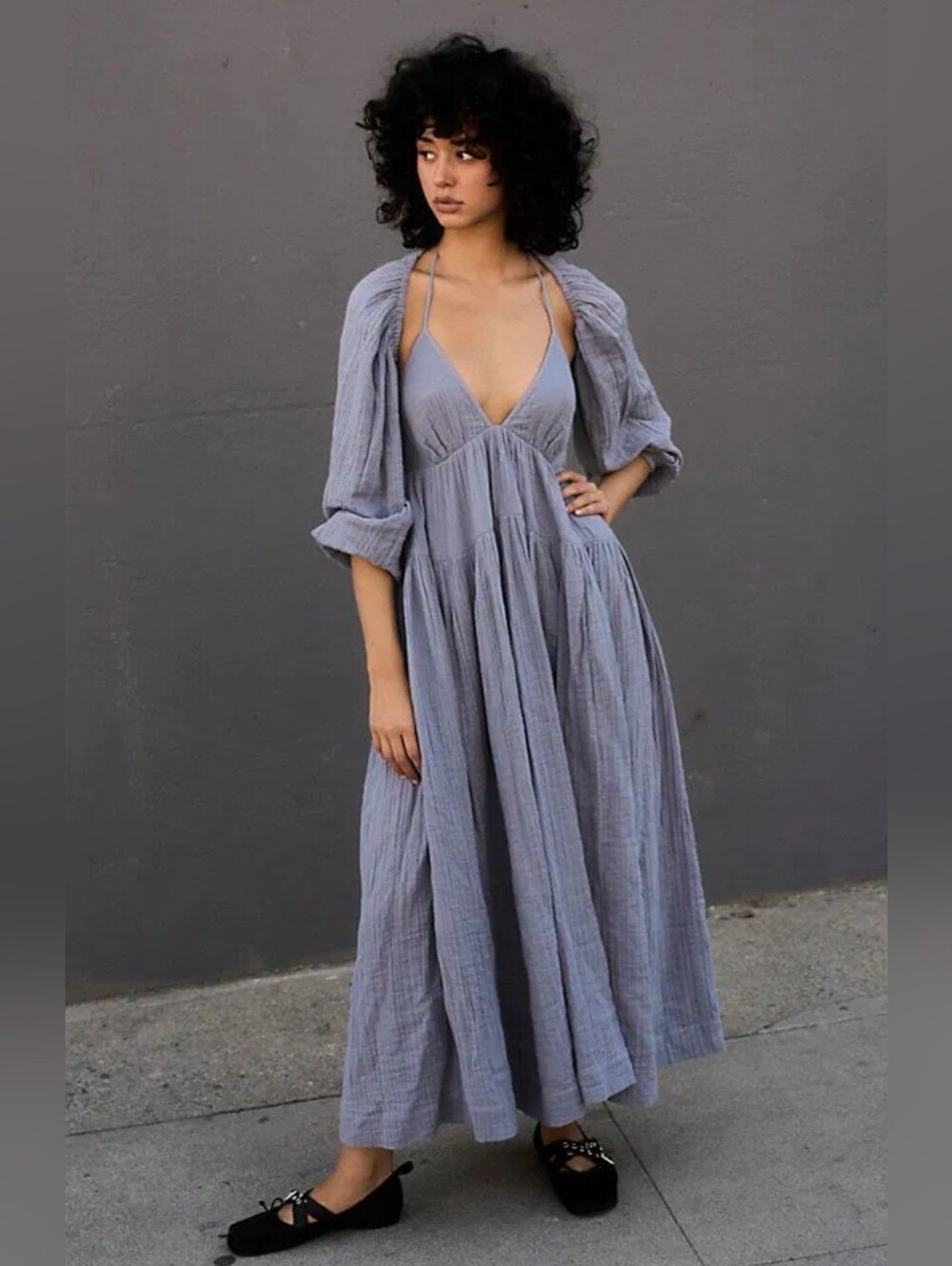 NWT Free People So Sprung Tiered Maxi Dress & Shrug Set in Troposhere Blue XS